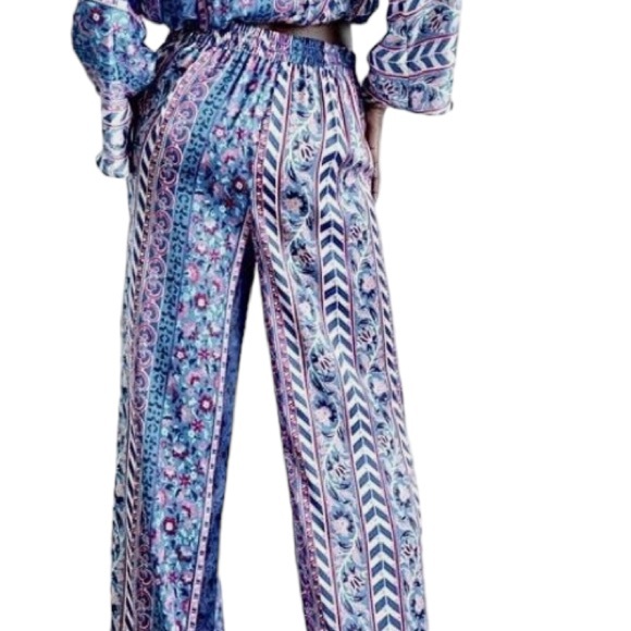 Zara Pants Satin Effect Boho Wide Leg Floral Print Pants Women’s Size XS - Picture 12 of 16